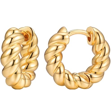 14k Gold Chunky Hoop Earrings Hypoallergenic Lightweight