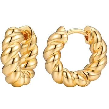 14k Gold Chunky Hoop Earrings Hypoallergenic Lightweight