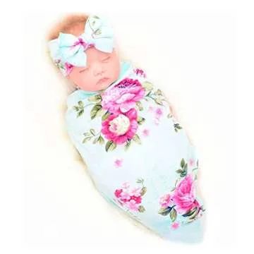 Galabloomer Receiving Blanket Headband Set Flower Print Baby Swaddle Blankets