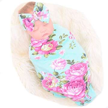 Galabloomer Receiving Blanket Headband Set Flower Print Baby Swaddle Blankets