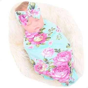 Galabloomer Receiving Blanket Headband Set Flower Print Baby Swaddle Blankets