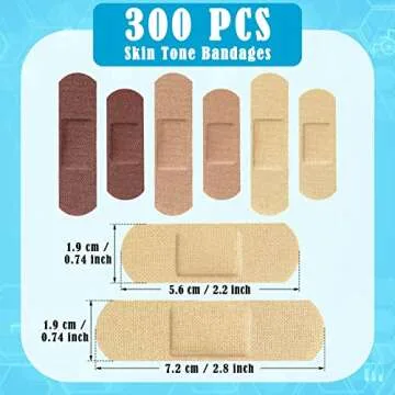 Yinder 300 Pcs Skin Tone Bandages Shade Flexible Fabric Adhesive Bandages Pack for First Aid Protect...
