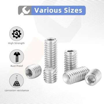#10-32 x 1/2" Hex Allen Head Socket Set Screws Grub Screw Bolts, 304 Stainless Steel Internal Hex Drive Cup-Point Screws with Hex Wrenches, 50 PCS