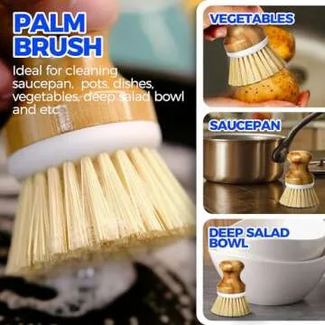 Holikme 6 Pack Dish Brush Scouring Pad Set with Bottle Brush, Dish Brush, Palm Scrub Brush and Straw Brush, Dish Scrubber Long Handle for Dish Bottle Cup Skillet Wok Pot Pan Cast Iron, Yellow