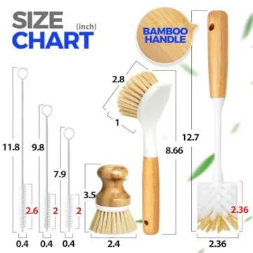 Holikme 6 Pack Dish Brush Scouring Pad Set with Bottle Brush, Dish Brush, Palm Scrub Brush and Straw Brush, Dish Scrubber Long Handle for Dish Bottle Cup Skillet Wok Pot Pan Cast Iron, Yellow