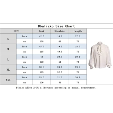 Bbalizko Mens Renaissance Ruffle Pirate Gothic Shirt