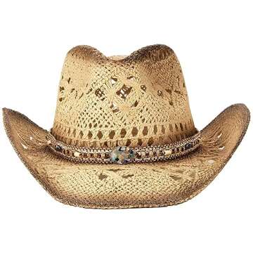Men's Women's Straw Cowboy Hat Cowgirl Woven Sun Hat Western Cowboy Hat Two Decorative Bands