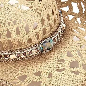 Men's Women's Straw Cowboy Hat Cowgirl Woven Sun Hat Western Cowboy Hat Two Decorative Bands