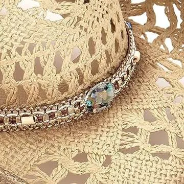 Men's Women's Straw Cowboy Hat Cowgirl Woven Sun Hat Western Cowboy Hat Two Decorative Bands