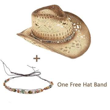 Men's Women's Straw Cowboy Hat Cowgirl Woven Sun Hat Western Cowboy Hat Two Decorative Bands
