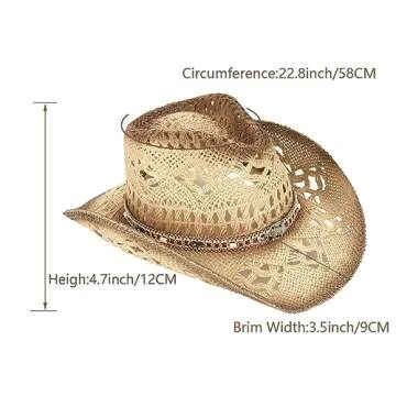 Men's Women's Straw Cowboy Hat Cowgirl Woven Sun Hat Western Cowboy Hat Two Decorative Bands