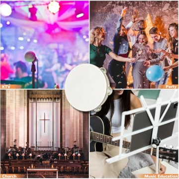 YAYUZEST Tambourine for Adults Hand Held Tambourine Drum, Wooden Tambourine Metal Jingles Percussion Single Row Hand Tambourines for Church KTV Party (10 Inch)
