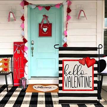Hello Valentine Watercolor Stripes Garden Flag Love Heart Valentine's Day Holiday Anniversary Weddin...