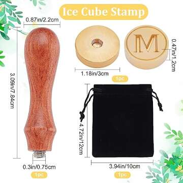 CRASPIRE M Ice Stamp Letter Ice Cube Stamp Ice Branding Stamp with Removable Brass Head & Wood Handl...