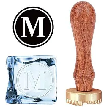 CRASPIRE M Ice Stamp Letter Ice Cube Stamp Ice Branding Stamp with Removable Brass Head & Wood Handle Vintage Ice Stamp for DIY Crafting Cocktail Whiskey Mojito Drinks Bar Making, Serif M