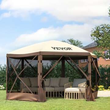 VEVOR Gazebo Screen Tent, 12 x 12 ft, 6 Sided Pop-up Camping Canopy Shelter Tent with Mesh Windows, ...