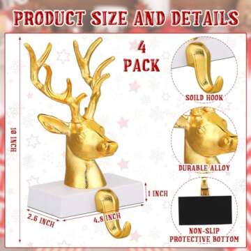 Herdear 4 Pcs Christmas Stocking Holders for Mantle Christmas Deer Stocking Hangers Metal Reindeer X...