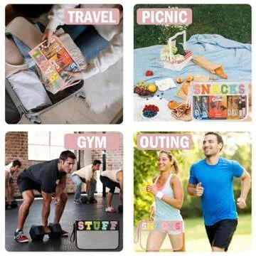 Siwara Snack Pouch Travel Makeup Bag Chenille Letter Clear Snack Bag for Travel Nylon Clear Cosmetic Bag Large Snacks Bags Makeup Travel Bags for Women (Black-Snacks)