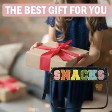 Siwara Snack Pouch Travel Makeup Bag Chenille Letter Clear Snack Bag for Travel Nylon Clear Cosmetic Bag Large Snacks Bags Makeup Travel Bags for Women (Black-Snacks)