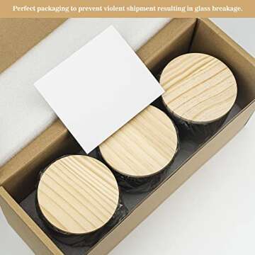 Ezebesta 3PCS Modern 13.53oz Black Bathroom Canisters with 12 Labels & Wooden Lid Thick Glass Jar Set Qtip Holder for Cotton Ball & Pads Storage Organization Minimalist Decor