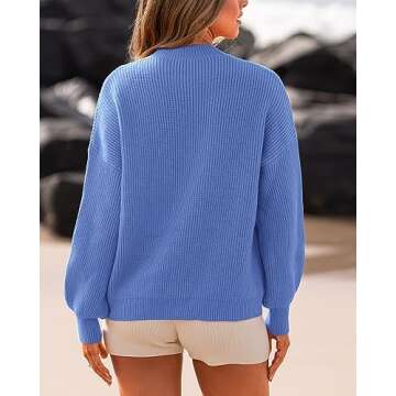 BTFBM Womens Casual Long Sleeve Sweaters Crew Neck Oversized Ribbed Knit Pullover Sweater 2025 Fall Winter Jumper Tops(Solid Sky Blue, X-Large)