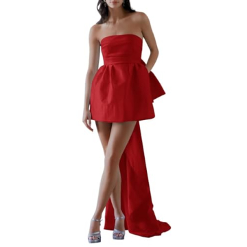 Strapless Homecoming Dresses A-Line Prom Dress Short Ball Gown with Big Bow Back Cocktail Party Gown...
