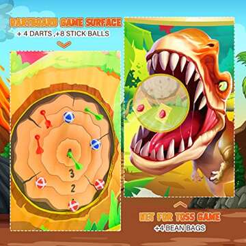 Dinosaur Kids Tent with Roar Button, Toss Game, Dart Board, Foldable Dino Pop Up Tent for Kids, Dinosaur Toys Gift for Kids 3-5 Girls Boys, Outdoor Indoor Playhouse Teepee