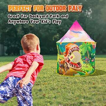 Dinosaur Kids Tent with Roar Button, Toss Game, Dart Board, Foldable Dino Pop Up Tent for Kids, Dinosaur Toys Gift for Kids 3-5 Girls Boys, Outdoor Indoor Playhouse Teepee