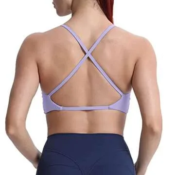 Aoxjox Women's Workout Sports Bras Fitness Backless Padded Sienna Low Impact Bra Yoga Crop Tank Top (Purple Heather, Small)