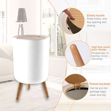 Jroneu Trash can，Garbage can with Press top Lid，Nordic Modern Waste Basket，Plastic Trash bin S...