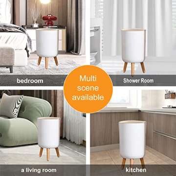 Jroneu Trash can，Garbage can with Press top Lid，Nordic Modern Waste Basket，Plastic Trash bin Suitable for Kitchen, Bathroom, Bedroom, Living Room, Office, Outdoor，Dog Proof Trash can-1.8 Gallon - 7L