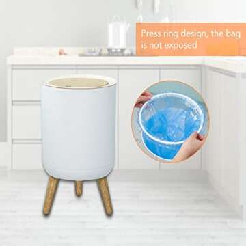 Jroneu Trash can，Garbage can with Press top Lid，Nordic Modern Waste Basket，Plastic Trash bin Suitable for Kitchen, Bathroom, Bedroom, Living Room, Office, Outdoor，Dog Proof Trash can-1.8 Gallon - 7L