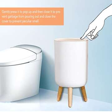 Jroneu Trash can，Garbage can with Press top Lid，Nordic Modern Waste Basket，Plastic Trash bin Suitable for Kitchen, Bathroom, Bedroom, Living Room, Office, Outdoor，Dog Proof Trash can-1.8 Gallon - 7L