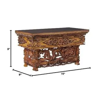 Tribe Azure Fair Trade Small Altar Table, Meditation Table Altar, Small Puja Table, Meditation Altar Wood Wiccan Buddhist, Tea Japanese, Low Side Dragon (Small)