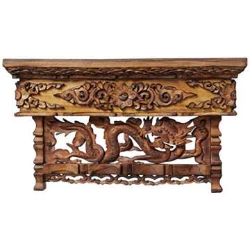 Tribe Azure Fair Trade Small Altar Table, Meditation Table Altar, Small Puja Table, Meditation Altar Wood Wiccan Buddhist, Tea Japanese, Low Side Dragon (Small)