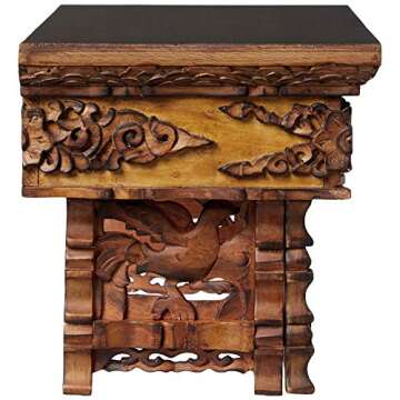 Tribe Azure Fair Trade Small Altar Table, Meditation Table Altar, Small Puja Table, Meditation Altar Wood Wiccan Buddhist, Tea Japanese, Low Side Dragon (Small)