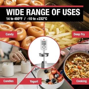 CDN Digital Candy Thermometer Long 8'' Stainless Steel Stem, Adjustable Pot Clip, Preset Candy Stages with Audio/Visual Alerts, Instant Read For Cooking, Deep Frying & Oil - DTC450