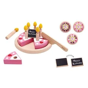 PlanToys Two-Sided Birthday Party Cake Pretend Play Food Set (3488) | Sustainably Made from Rubberwood and Non-Toxic Paints and Dyes