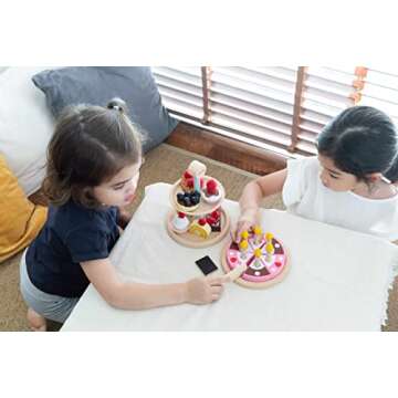 PlanToys Two-Sided Birthday Party Cake Pretend Play Food Set (3488) | Sustainably Made from Rubberwood and Non-Toxic Paints and Dyes