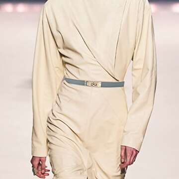 LumiSyne Women Skinny Leather Belt Solid Color Alloy Turn Lock Adjustable Waistband Thin Waist Belt For Dress Jeans Coat