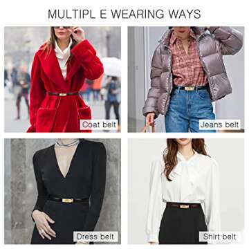 LumiSyne Women Skinny Leather Belt Solid Color Alloy Turn Lock Adjustable Waistband Thin Waist Belt For Dress Jeans Coat