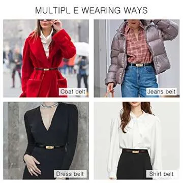 LumiSyne Women Skinny Leather Belt Solid Color Alloy Turn Lock Adjustable Waistband Thin Waist Belt For Dress Jeans Coat