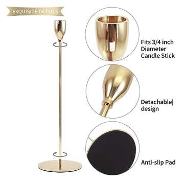 Gold Candle Holders Set,6 PCS Taper Candle Holders Brass Candlestick Holders for 3/4Inch Thick Candles/LED Taper Candles,Ideal for Wedding,Dinning,Party,Home Decorating,Anniversary