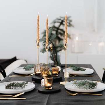Gold Candle Holders Set,6 PCS Taper Candle Holders Brass Candlestick Holders for 3/4Inch Thick Candles/LED Taper Candles,Ideal for Wedding,Dinning,Party,Home Decorating,Anniversary