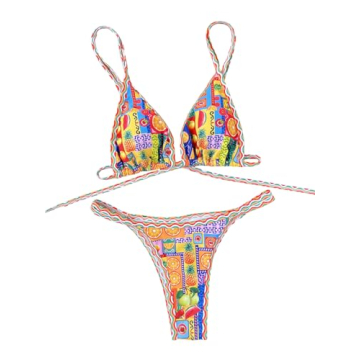 Sexy Micro Triangle Thong Bikini Multicolor Print Beachwear