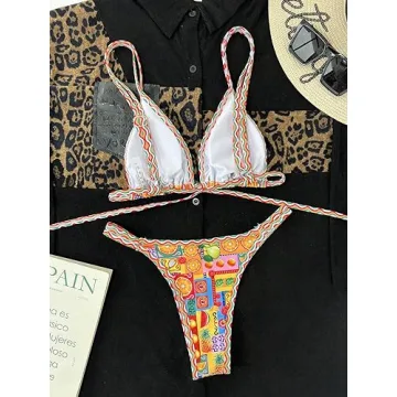 Sexy Micro Triangle Thong Bikini Multicolor Print Beachwear