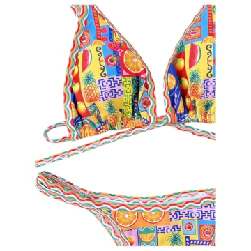Sexy Micro Triangle Thong Bikini Multicolor Print Beachwear