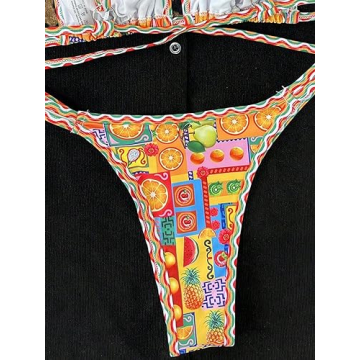 Sexy Micro Triangle Thong Bikini Multicolor Print Beachwear