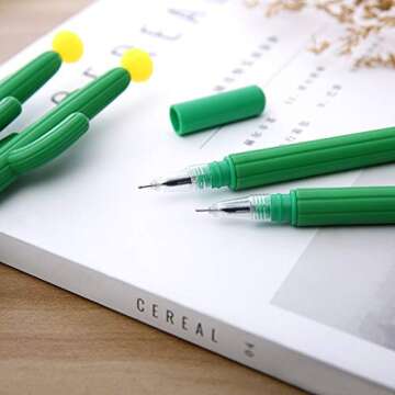 Aimyoo Pack of 30 Cactus Shaped Ballpoint Black 0.5mm Gel Ink Rollerball Pen for School Home Office