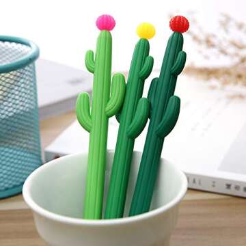 Aimyoo Pack of 30 Cactus Shaped Ballpoint Black 0.5mm Gel Ink Rollerball Pen for School Home Office